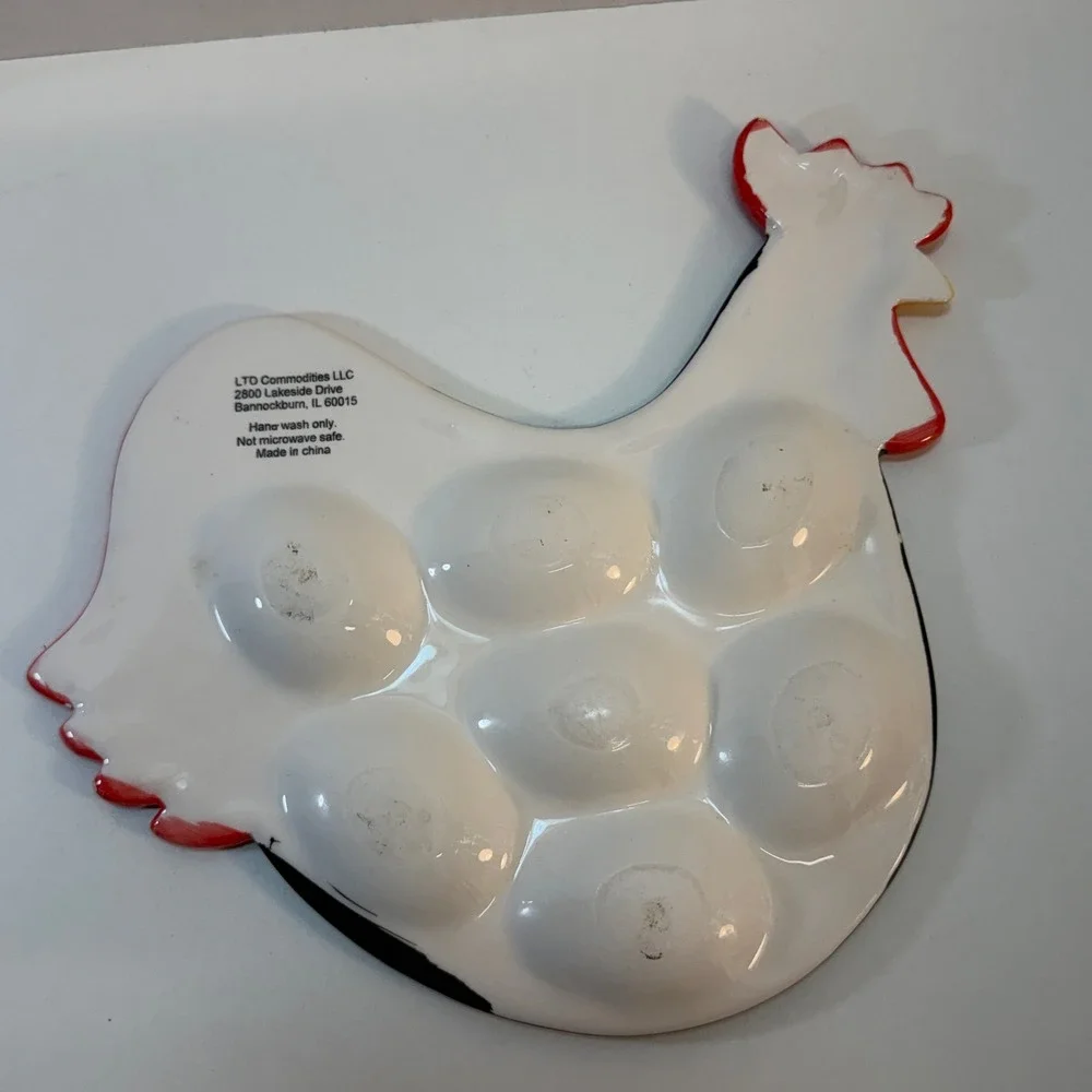 Rooster Deviled Egg Platter LTD Commodities Black Red Polka Dot Ceramic Deviled
